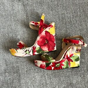 Diba Red Floral Wedge Sandals